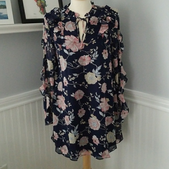 💗JUST IN!🌻CUTE Loveriche Boho Navy Shiffon Dress - Picture 3 of 7